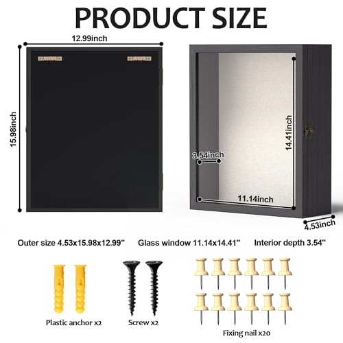 13x16 Shadow Box Frame with Acrylic Glass, Deep Large Shadow Boxes Display Cases for Tabletop and Wall Display, Memory Box for Keepsakes, Shadow Box for Flowers, Black with Linen Back - size: 13x16in
