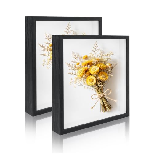 2 Pack 10x10 Shadow Box Frame Deep Shadow Boxes Display Cases with Stand | Wood Shadowbox Display on Tabletop or Wall for Dried Flowers, Photos, Handicrafts, Keepsake,Picture - color: Black, size: 10"x 10"