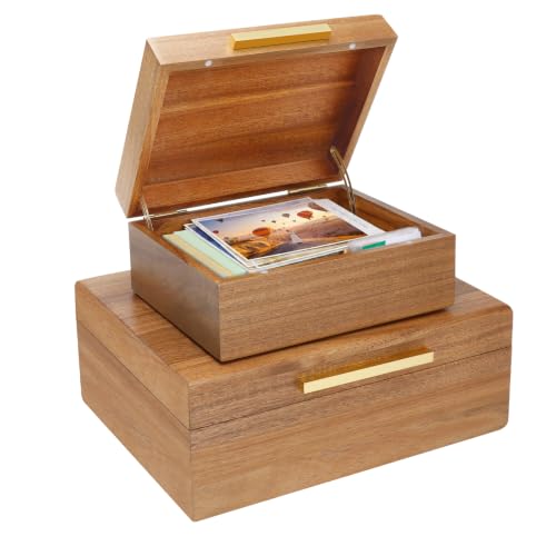 Acacia Wood Keepsake Box with Magnetic Lid, Set of 2 Large and Small Memory Storage Boxes for Jewelry, Photos, Crafts
