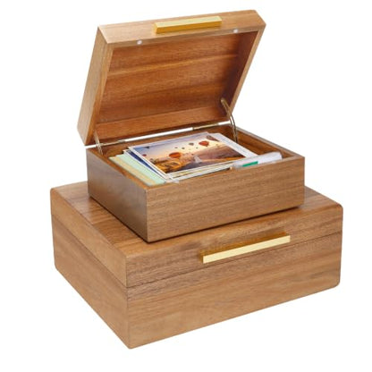 Acacia Wood Keepsake Box with Magnetic Lid, Set of 2 Large and Small Memory Storage Boxes for Jewelry, Photos, Crafts