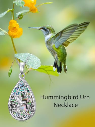 WINNICACA Urn Necklaces for Ashes 925 Sterling Silver Butterfly Hummingbird Dragonfly Teardrop Ash Necklace Cremation Jewelry Urn Pendants for Women Memorial Gifts for Birthday Christmas Funeral - style: 1-Hummingbird Urn Necklace