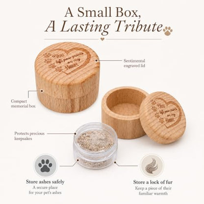 Pet Cremation Urn for Dog Cat Ashes Small Natural Wooden Keepsake with Laser Engraved Paw Print Inner Container Mini Memorial Box Rainbow Bridge Bereavement Gift