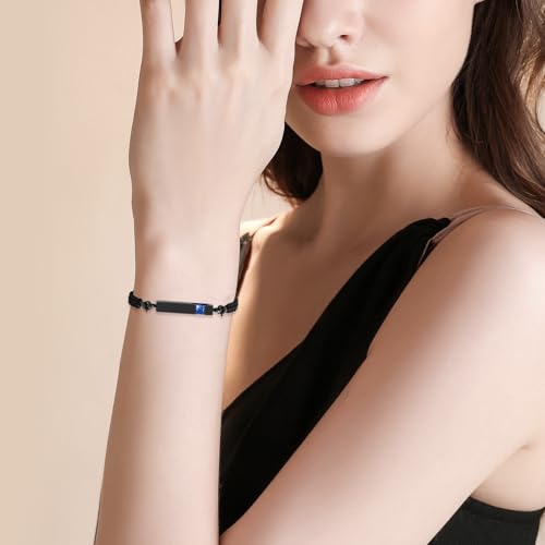 XSMZB Urn Bracelet for Ashes Stainless Steel Crystal Cube Cremation Bangle Locket Memorial Ashes Holder Keepsake for Women Men - color: Black-Blue