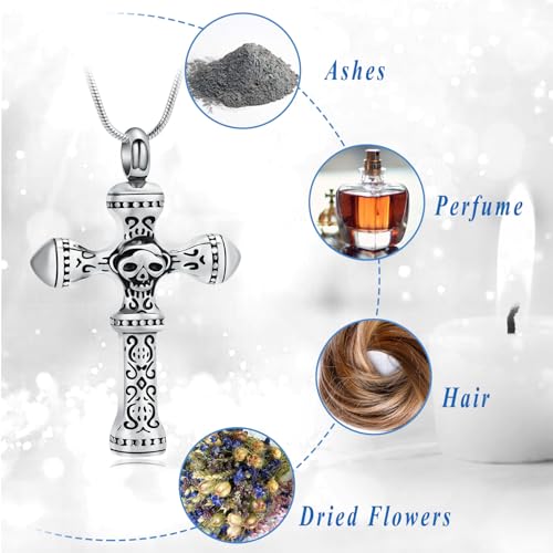 Skull Cross Cremation Jewelry Retro Skull Urn Necklaces for Ashe Stainless Steel Memorial locket Keepsakes Jewelry Human Ash Pendant Jewelry for Men Women - color: Silver