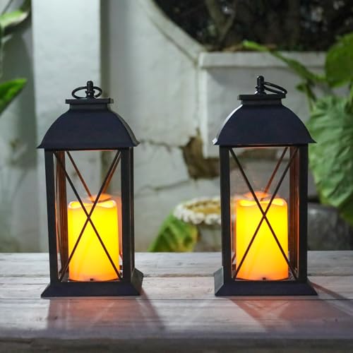 Bdor 13 Inch Outdoor Decorative Lanterns with LED Candle Timer 2 Pack Cross | Battery powered convenience, cozy flameless glow, automatic daily timer, waterproof patio decor, hanging or tabletop display - color: Flashing Black