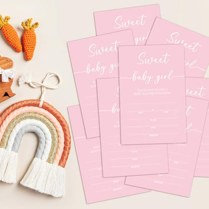 Sweet Baby Baby Shower Invitations for Girls, Pink Minimalism Invite Cards for Baby Announcement, 25 Set of Fill-in Invites with Envelopes, Gender Reveal Party Supplies -B16 - color: Pink-Oh Baby