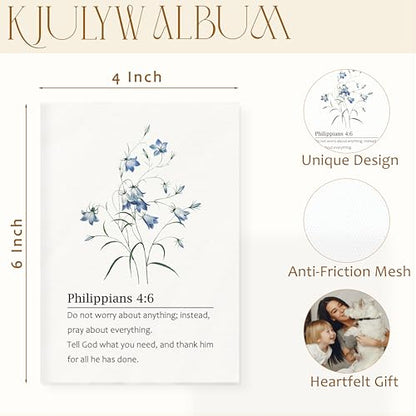 Blue Flower Christian Photo Album 4x6, Philippians 4:6 Bible Verse Small Memory Photo Album Book for 18 Pockets Hold 36 Pictures, Photobook for Family Wedding Anniversary Travel Vacation - color: Philippians 4 6