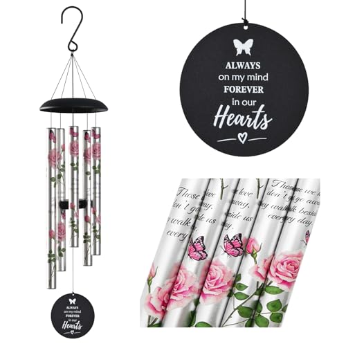 Memorial Wind Chimes for Loss of Loved One - Pink Rose Wind Chimes for Outside, Sympathy Gifts for Remembrance of Mother and Father,Windchimes in Memory of Loved One