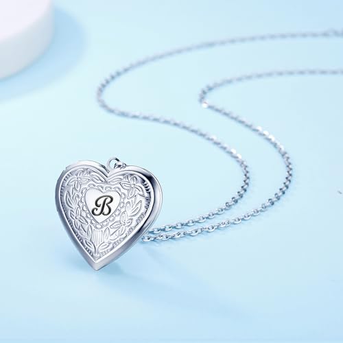 Locket Necklace Holds Pictures Alphabet Initial Letter Love Heart Lockets Photo Memory Locket Necklaces Birthday Gifts - color: Silver, style: B