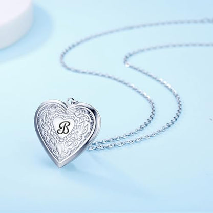 Locket Necklace Holds Pictures Alphabet Initial Letter Love Heart Lockets Photo Memory Locket Necklaces Birthday Gifts - color: Silver, style: B