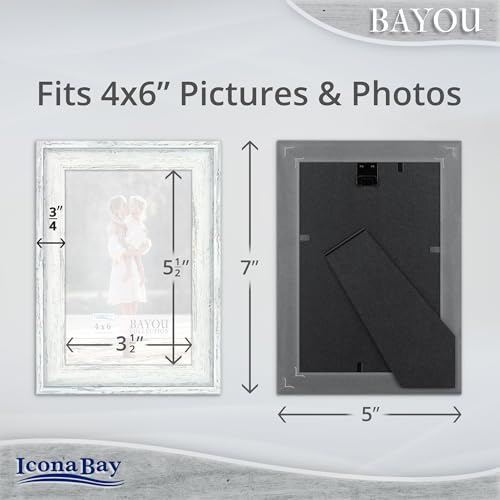 Icona Bay 4x6 Cloudy White Picture Frame - Cape Cod Style 4 x 6 Photo Frame - Table Top or Wall Mount - Bayou Collection - size: 4x6