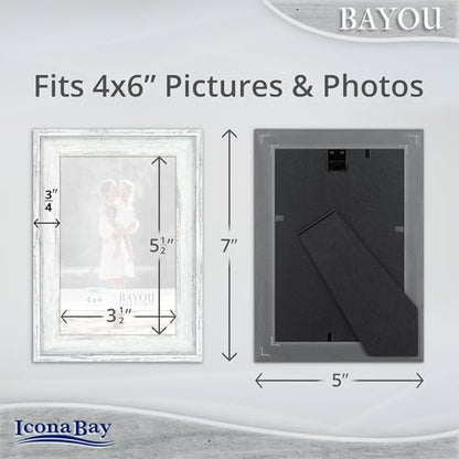 Icona Bay 4x6 Cloudy White Picture Frame - Cape Cod Style 4 x 6 Photo Frame - Table Top or Wall Mount - Bayou Collection - size: 4x6