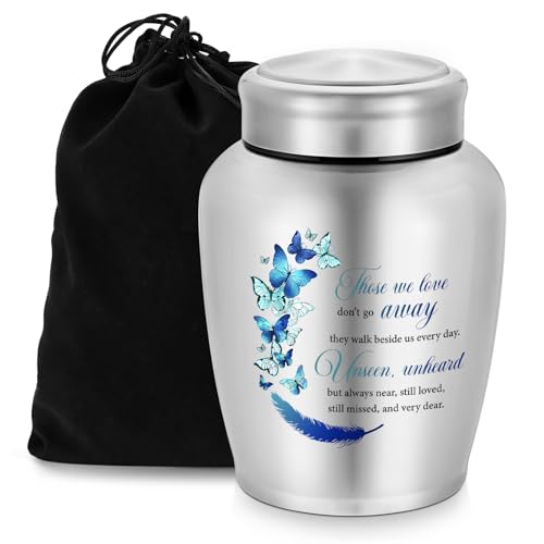 XIUDA Cremation Urns for Human Ashes Adult Male and Female, Memorial Decorative Burial Urn, Stainless Steel Butterfly Keepsake Urn Human Ashes Up to 220 lbs