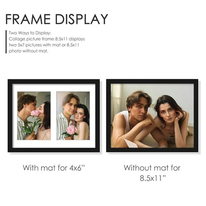 DUENPY 8.5x11 Double Frame For 2 5x7 Photos Black - color: Black, size: 8.5x11（5x7 opening）