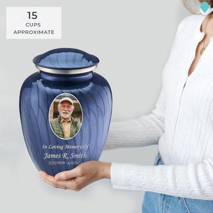 Geturns Embrace Adult Personalized Picture Cremation Urns for Human Ashes I Large Photo Pearl Cobalt Blue Funeral Urn for Men and Women I 200 lbs - color: Pearl Cobalt Blue