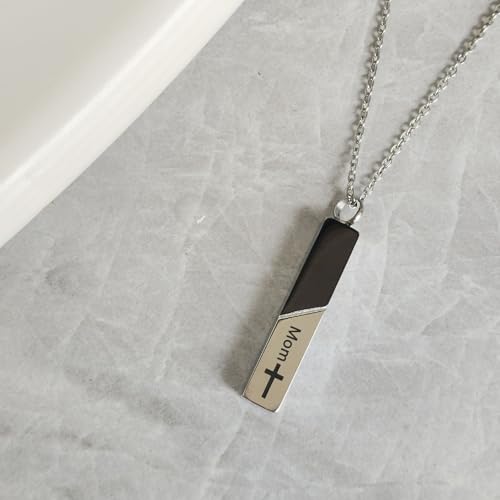 Bar Urn Necklaces for Ashes for Men Women Cremation Urn Jewelry Cross Cube Ash Necklace Memorial Keepsake Pendant Human Ashes Holder - color: Cross Mom