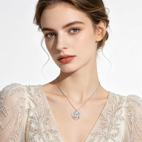 TUGHRA Memorial Necklace for Women Men, Angel Wings Heart Pendant 925 Sterling Silver A Piece of My Heart Is In Heaven Charm Necklace Sympathy Gift - style: 04-K