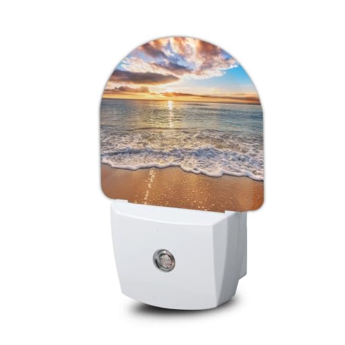 Ocean Beach at Sunrise Night Light, Night Light Plug into Wall with Dusk to Dawn Sensor, LED Lamp Energy Saving Lights for Men Women Boys Girls,Lamp for Bedroom Bathroom Hallway - color: Ocean Beach at Sunrise