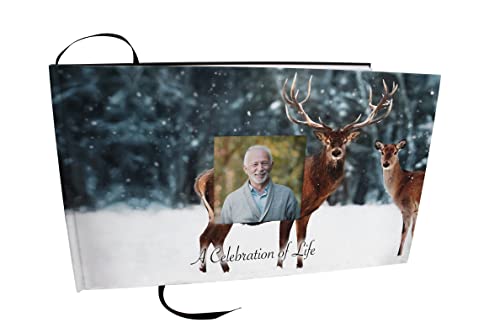 COMMEMORATIVE CREMATION URNS Deer Photo Funeral Guest Book for Memorial Service and Celebration of Life Guest Book for Memorial Service - Beautiful & Vibrant Sign in Book for Funeral - color: Deer