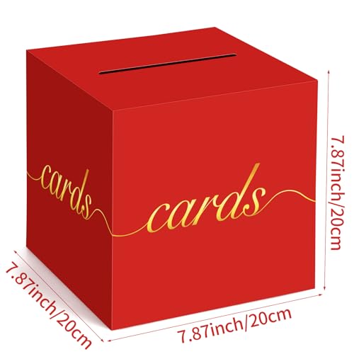 Red Card Box Gold Foil Wedding Favors Gift Card Boxes Post Box Receiving Money Box Holder for Wedding Reception, Baby Showers, Anniversary, Birthday Party, Retirement, Graduation Envelope Holder - color: Red and Gold