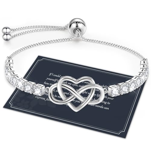 J.Fée Infinity Heart Bracelets for Women with 5A Cubic Zirconia, 925 Silver Bracelets for Women Adjustable Womens Bracelet Jewelry for Wife Girlfriend Her - color: Infinite Love#6