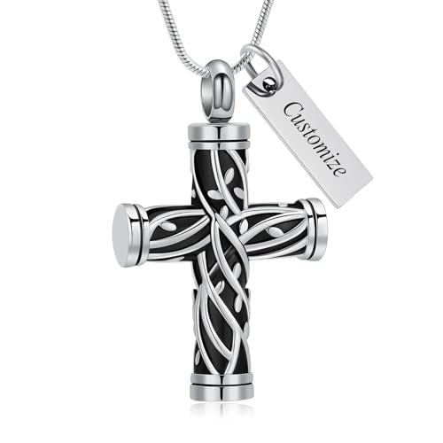 Urn Necklaces for Ashes Cross Cremation Jewelry for Ashes Memorial Ash Pendant with Hollow Keepsake Jewelry Gifts for Loss of Loved One with Funnel Filler Kit - color: Tree-Customize