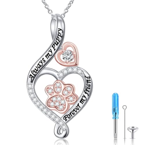 925 Silver Paw Print Pet Urn Necklace Cremation Memorial Pendant Jewelry | Pet Loss Keepsake Necklace Complete With Filling Kit,Sympathy Gift For Dog Cat Owners Grief Commemoration & Pet Tribute