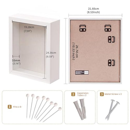 Muzilife 8x10 Shadow Box Wood Picture Frame, 2.16 Deep, Real Glass, White - color: White, size: 8x10