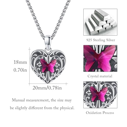 TUGHRA Mother's Day Gifts Gold Locket Necklaces for Women, 925 Sterling Silver Heart Photo Lockets Memorial Keepsake Jewelry Gift for Mom, Wife, Daughter - style: 2224-Rose Red