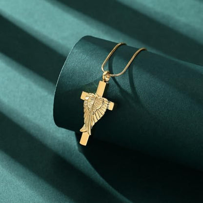 Cross Cremation Jewelry Urn Necklaces Cross Angel Wings Urn Necklaces for Ashes Memorial Keepsake Pendant for Women Men Gifts With Funnel Kit & Bag - color: Customize