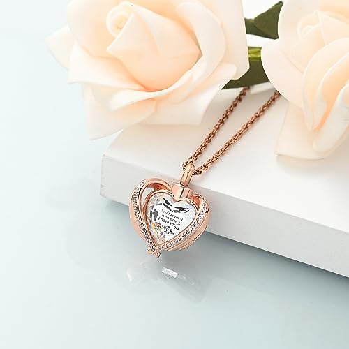 shajwo Angel Wing Heart Urn Ashes Necklace for Women Men | Cremation Jewelry,Birthstone Necklace of Loved One,Memorial Pendant for Human Pet - color: Rose Gold-White