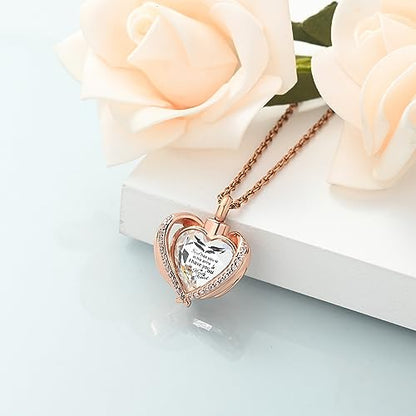 shajwo Angel Wing Heart Urn Ashes Necklace for Women Men | Cremation Jewelry,Birthstone Necklace of Loved One,Memorial Pendant for Human Pet - color: Rose Gold-White
