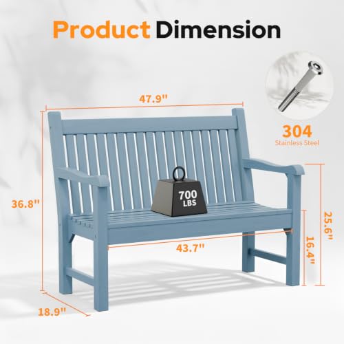 2-Person Outdoor Bench with 700 Lbs Weight Capacity,(Blue) | Poly Lumber Weatherproof Garden Bench Seating for Porch, Balcony and Park, All-Weather Patio Bench Furniture - color: Blue