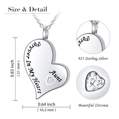 Ladytree 925 Sterling Silver Cremation Urn Necklace for Ashes - style: Aunt