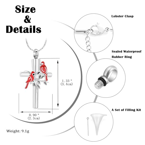 constantlife Cardinal Urn Necklace for Ashes Stainless Steel Red Blue Bird Pendant Cremation Keepsake Human Pet Memorial Jewelry for Women Men - color: Silver