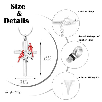 constantlife Cardinal Urn Necklace for Ashes Stainless Steel Red Blue Bird Pendant Cremation Keepsake Human Pet Memorial Jewelry for Women Men - color: Silver