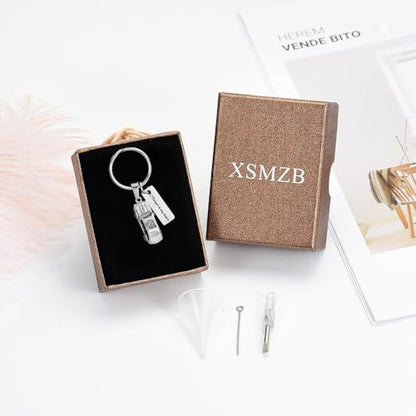 XSMZB Mini Car Cremation Jewelry Memorial Urn Necklace for Ashes Stainless Steel Pendant Human Pet Ashes Holder Keepsake Gift for Men Women - color: Silver Keychain