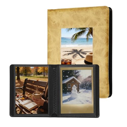 uxcell 32 Pockets Vintage Photo Album, 16 Pages Photocard Holder 5.8 x 4.5" Retro PU Leather Instant Camera Album Picture Book Organizer for Weddings Travel Family, Yellow - color: Yellow, size: 5.79 x 4.53 Inch（32 Pockets)