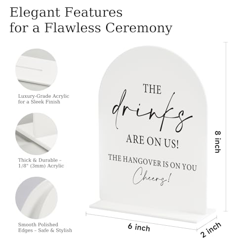 Wedding Bar White Arch Acrylic Sign with Stand Funny Drink Station - color: Drinks -White-6IN, size: 6x8”