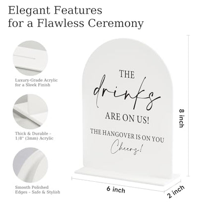 Wedding Bar White Arch Acrylic Sign with Stand Funny Drink Station - color: Drinks -White-6IN, size: 6x8”