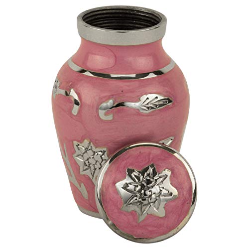 Grace Dark Pink Keepsake Cremation Urn for Ashes, Brass, Pink Urn, Keepsake Sized Cremation Urn, 3 Inches High - color: Dark Pink