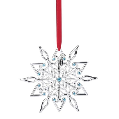 Lenox Ornament, 2025 Snow Majesty Silverplate Ornament, Stainless Steel Christmas Tree Decoration, Snowflake Design, Blue Jeweled Accents, Red Ribbon for Hanging, Christmas Decoration(Silver, 1 Piece) - style: Snow Majesty