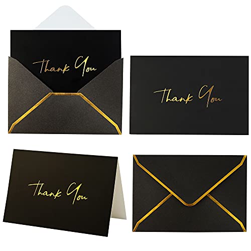 Winoo Design Heavy Duty Thank You Cards with Envelopes - 36 PK - Gold Thank You Notes 4x6 Inches for Wedding Cards Small Business Graduation Funeral Bridal Shower (Night Black) - style: Night Black