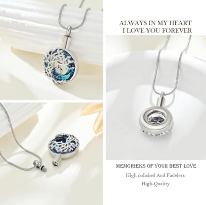 zeqingjw Pet Cremation Jewelry Tree of Life Urn Necklace for Ashes for Dog/Cat Funeral Ashes Keepsake Paw Print Urn Pendant Memorial Jewellery - color: Silver-Blue