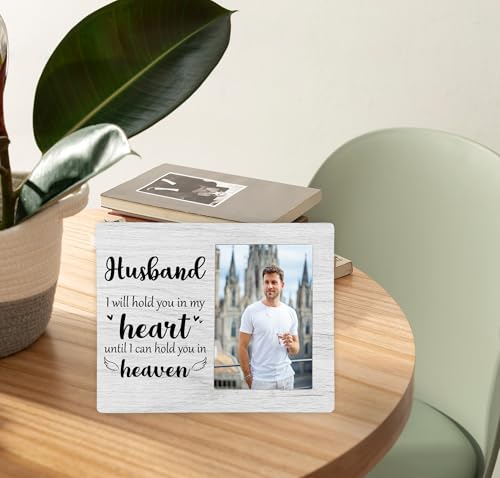Husband Memorial Picture Frame, I Will Hold You in My Heart Remembrance Wooden Photo Frame Gifts for Loss of Husband, 4x6 inch Photo - style: Husband Memorial