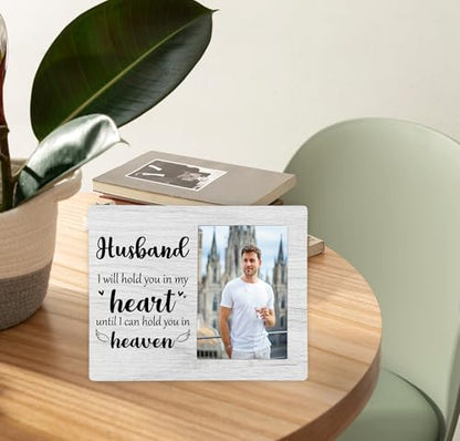 Husband Memorial Picture Frame, I Will Hold You in My Heart Remembrance Wooden Photo Frame Gifts for Loss of Husband, 4x6 inch Photo - style: Husband Memorial