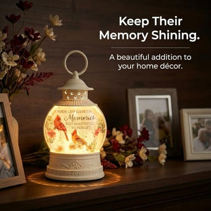 The Bridge Collection - "Memories LED Glitter Lantern with Cardinals and Floral Design - Rememberance Home Accent Light - Bereavement Gift for Lost Loved One
