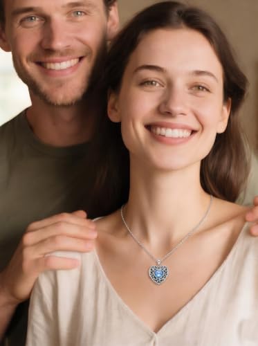 Poiuy Photo Locket Necklace for Women, Heart Picture Pendant Photo Necklace Jewelry Christmas Memorial Birthday Gifts for Women Daughter Mom - color: Filigree Crystal Locket Necklace