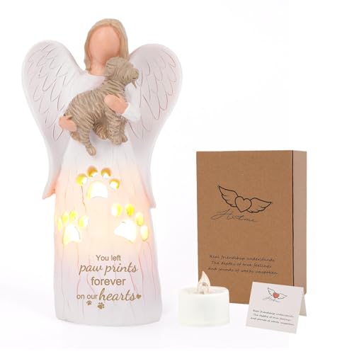 Loss of Dog Sympathy Gift, 6.3" Dog Memorial Candle Holder Angel Figure of Friendship, Healing Home Decor Keepsake for Grieving Pet Owners - color: White#2