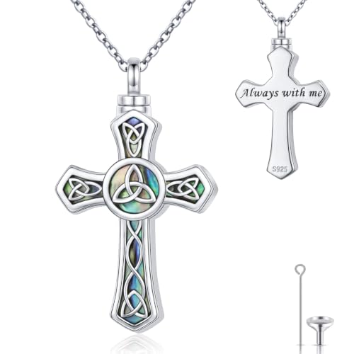 Ashes Necklace 925 Sterling Silver Urn Pendant for Ashes Cremation Keepsake Jewelry for Human Pet Ash Memorial Gift for Women Men - color: Cross-Celtic